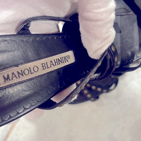 Manolo Blahnik 39.5 strappy studded laceup heels sandals stilettos slides - Picture 2 of 10